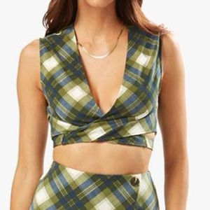 NWT- WeWoreWhat The Back Wrap Top Vintage Plaid Basil Multi